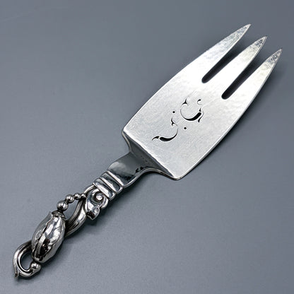 Estate Georg Jensen Sterling Silver "Blossom"  Pierced Fish Serving Fork No 84