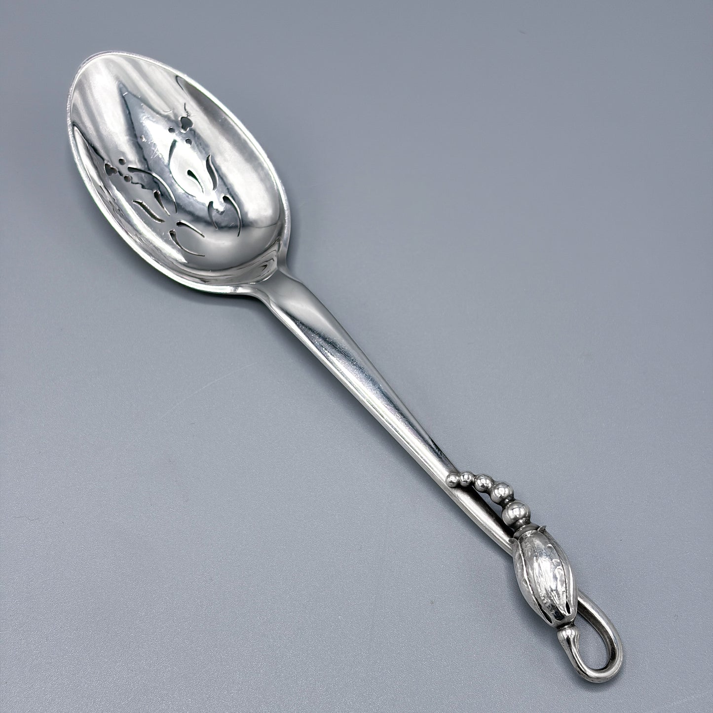 Estate Georg Jensen Sterling Silver "Blossom" Ovoid Sugar Sifting Spoon No 84