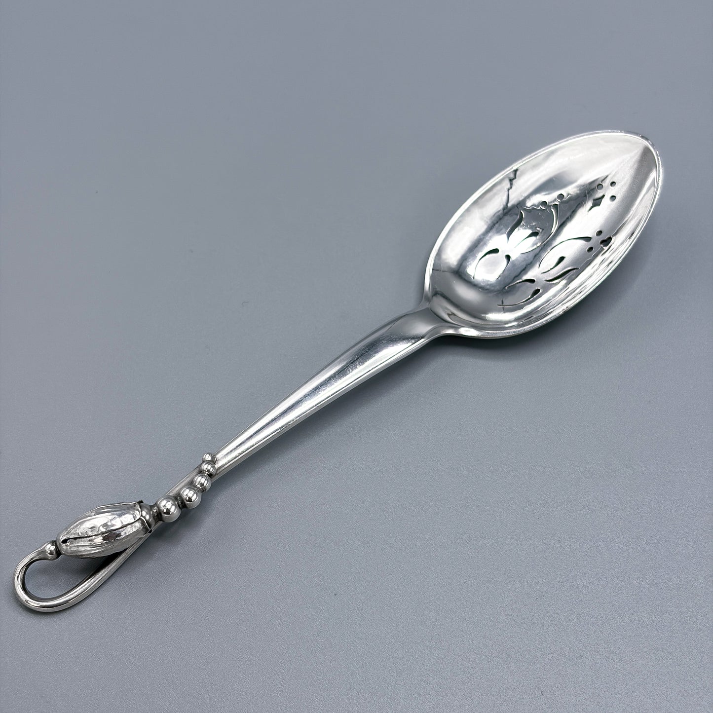 Estate Georg Jensen Sterling Silver "Blossom" Ovoid Sugar Sifting Spoon No 84