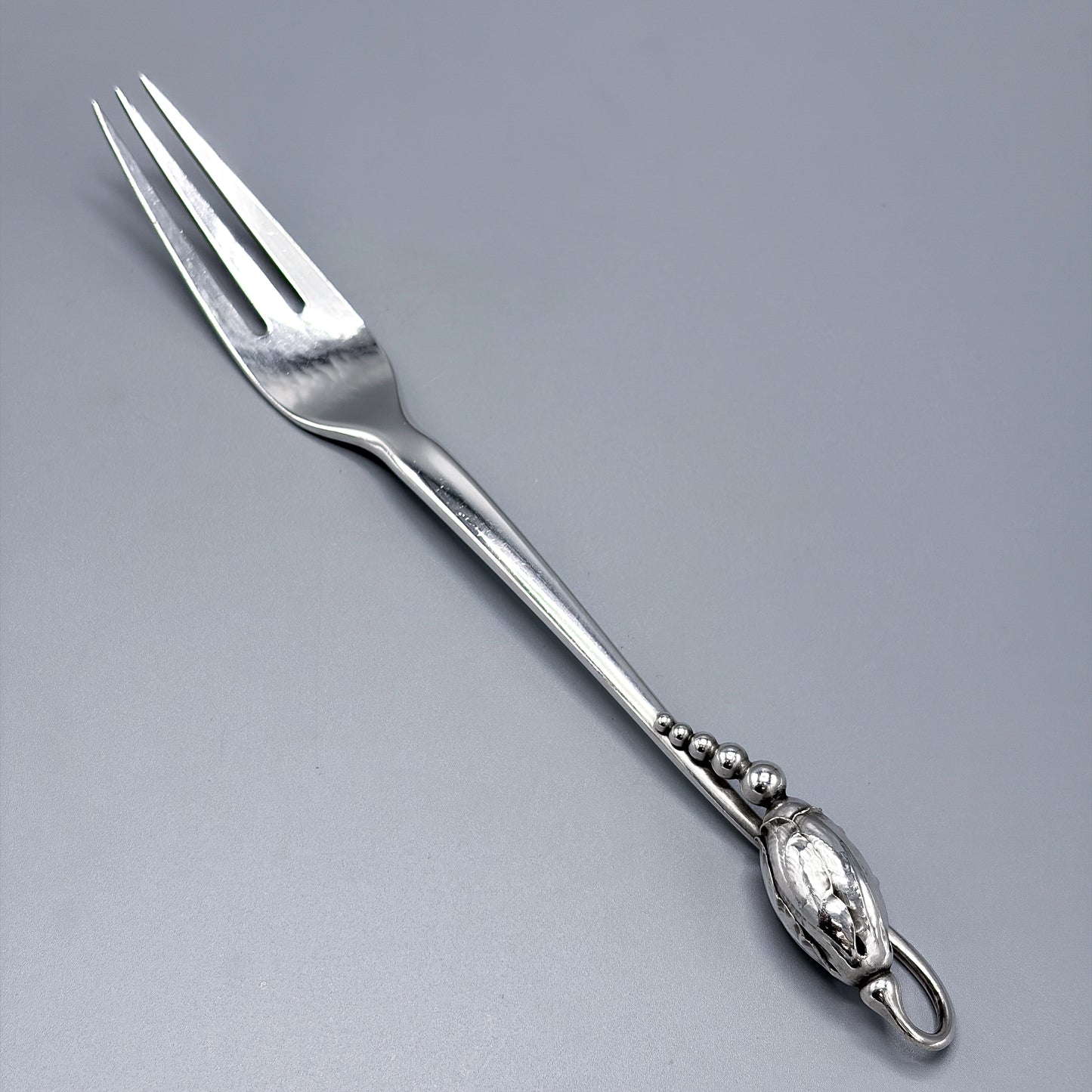 Estate Georg Jensen Sterling Silver "Blossom" Three Trine Meat Fork No 84