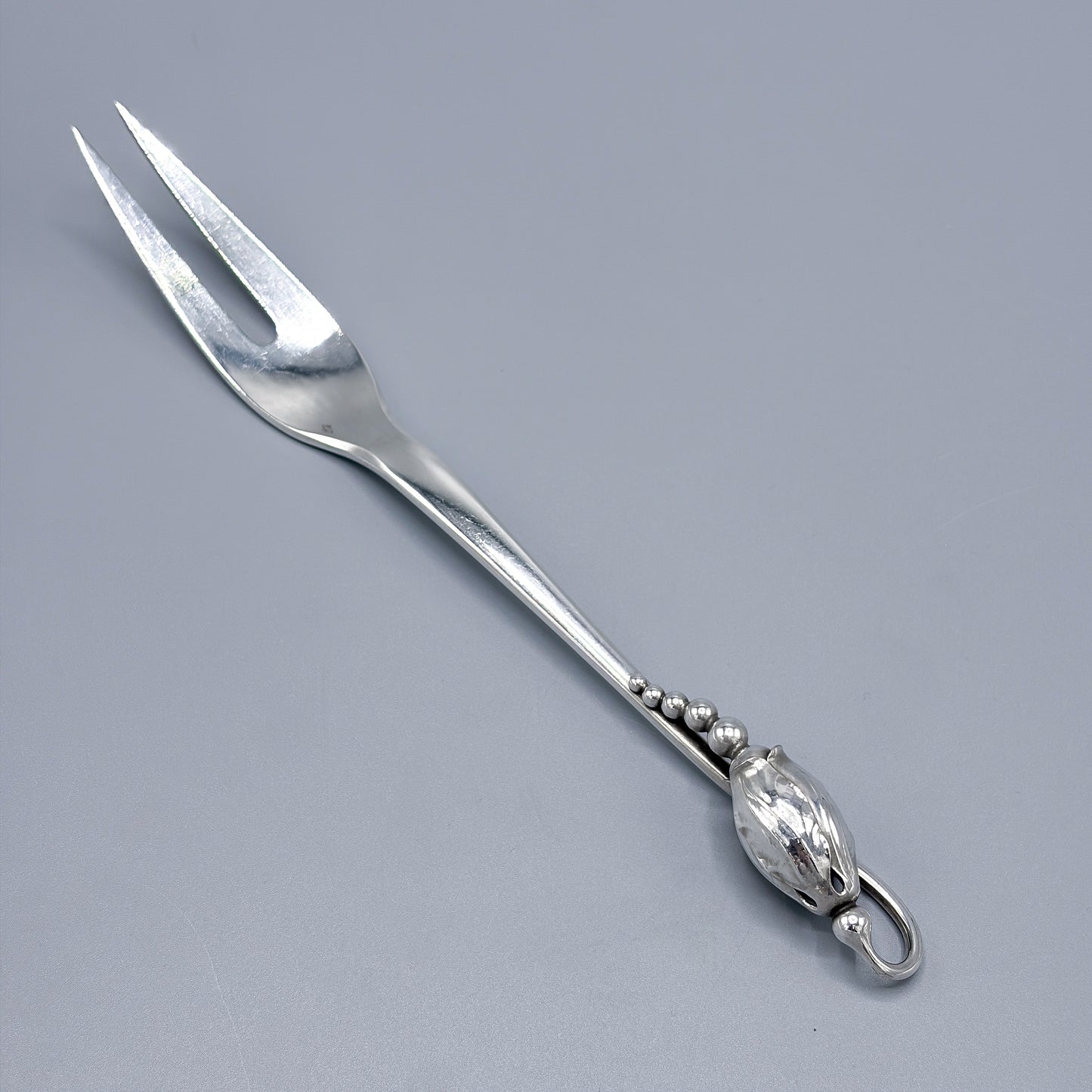 Estate Georg Jensen Sterling Silver "Blossom" Two Trine Meat Fork No 84