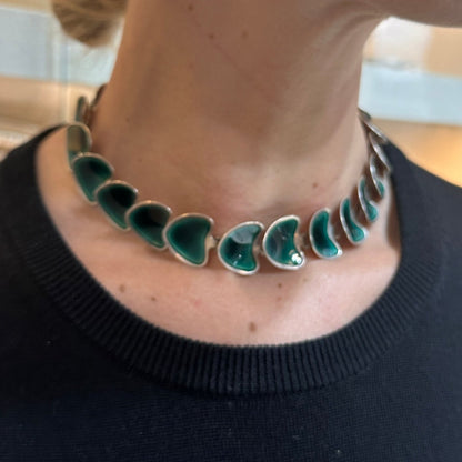 Estate Sterling Silver Green Enamel Necklace (by Atelier Borgilia)