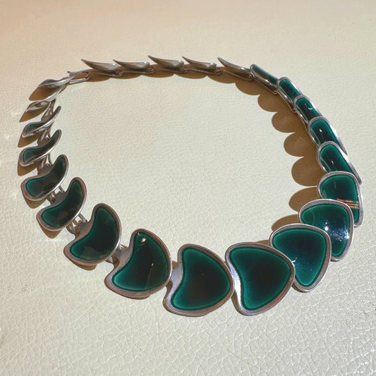 Estate Sterling Silver Green Enamel Necklace (by Atelier Borgilia)