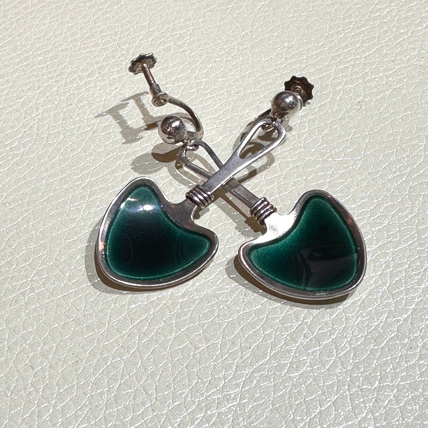 Estate Sterling Silver Green Enamel Earrings Screwback (by Atelier Borgilia)