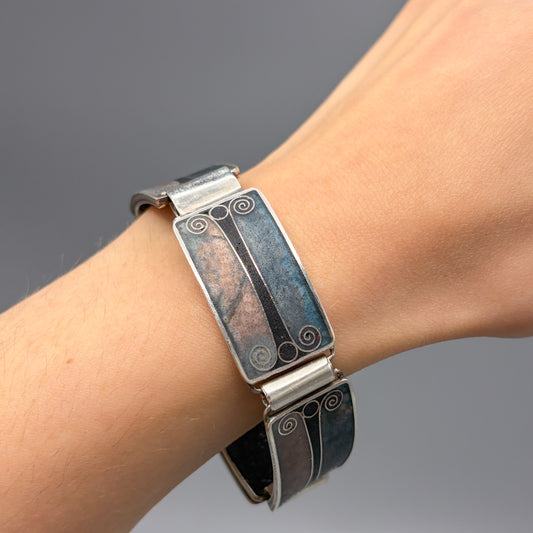 Estate German Polychrome Matte Enamel & Sterling Silver Small Link Bracelet No 2