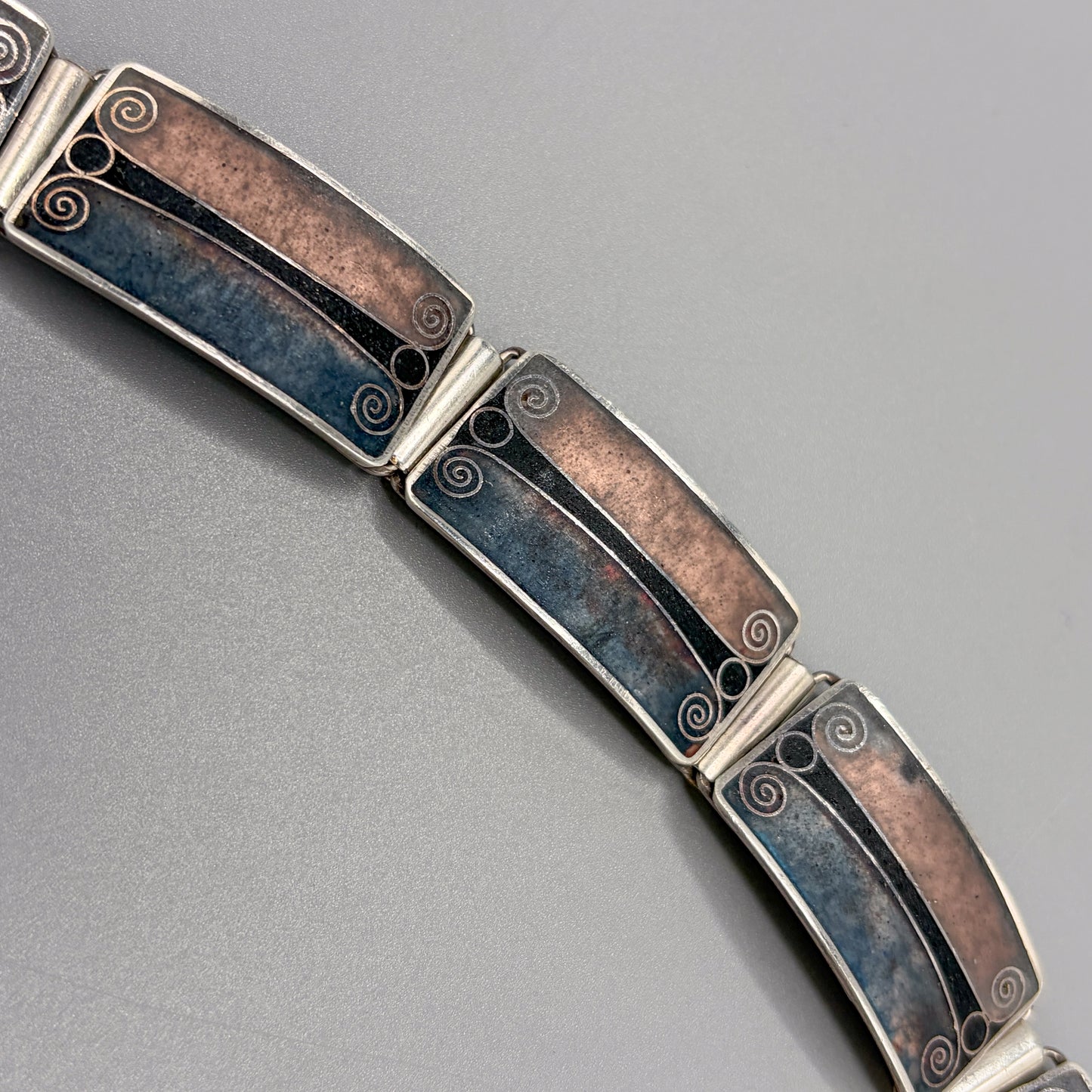 Estate German Polychrome Matte Enamel & Sterling Silver Small Link Bracelet No 2