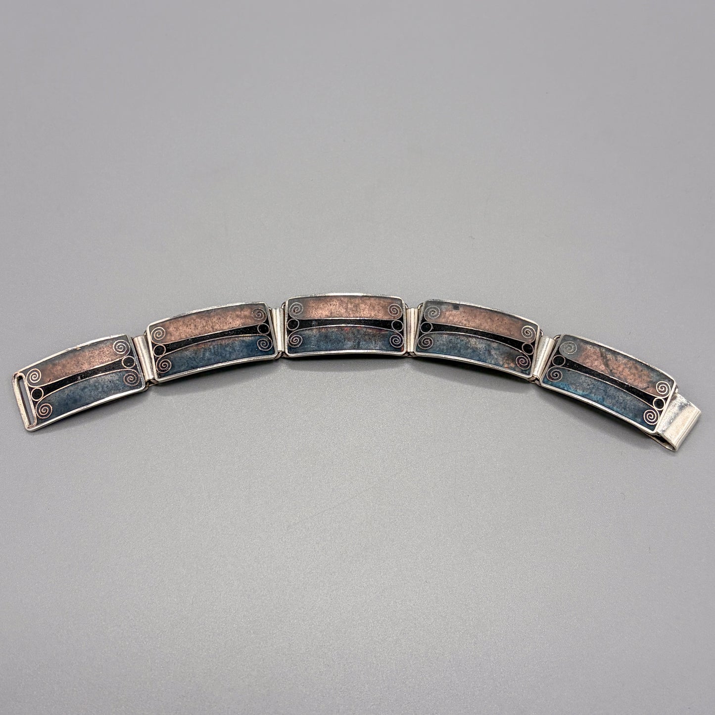 Estate German Polychrome Matte Enamel & Sterling Silver Small Link Bracelet No 2