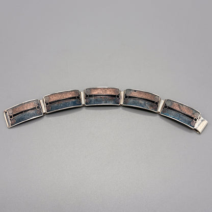 Estate German Polychrome Matte Enamel & Sterling Silver Small Link Bracelet No 2