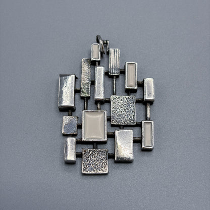 Estate Sterling Silver Brutalist Reversible Geometric Pendant with White Enamel