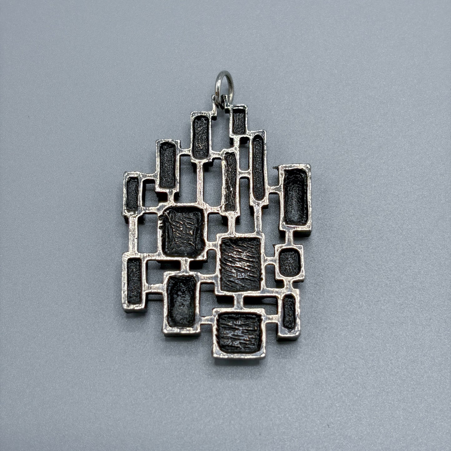 Estate Sterling Silver Brutalist Reversible Geometric Pendant with White Enamel