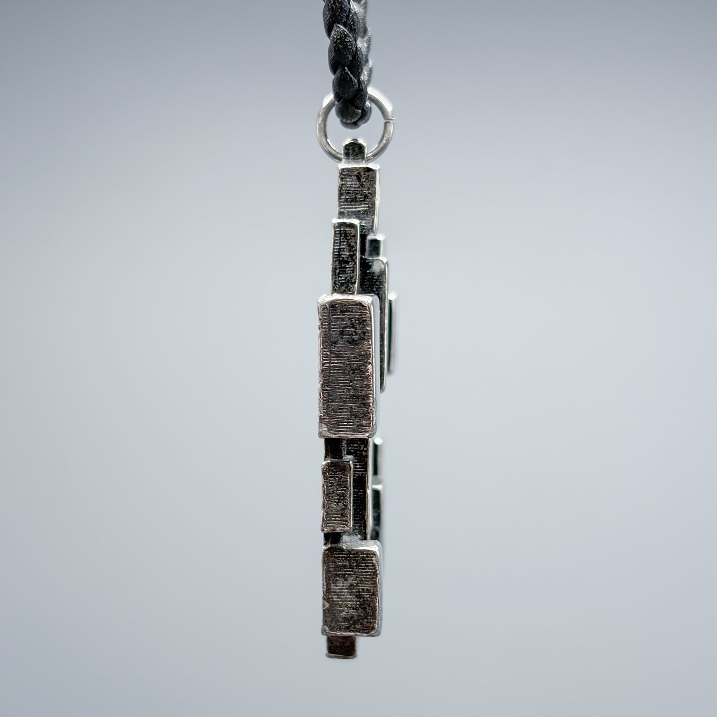 Estate Sterling Silver Brutalist Reversible Geometric Pendant with White Enamel