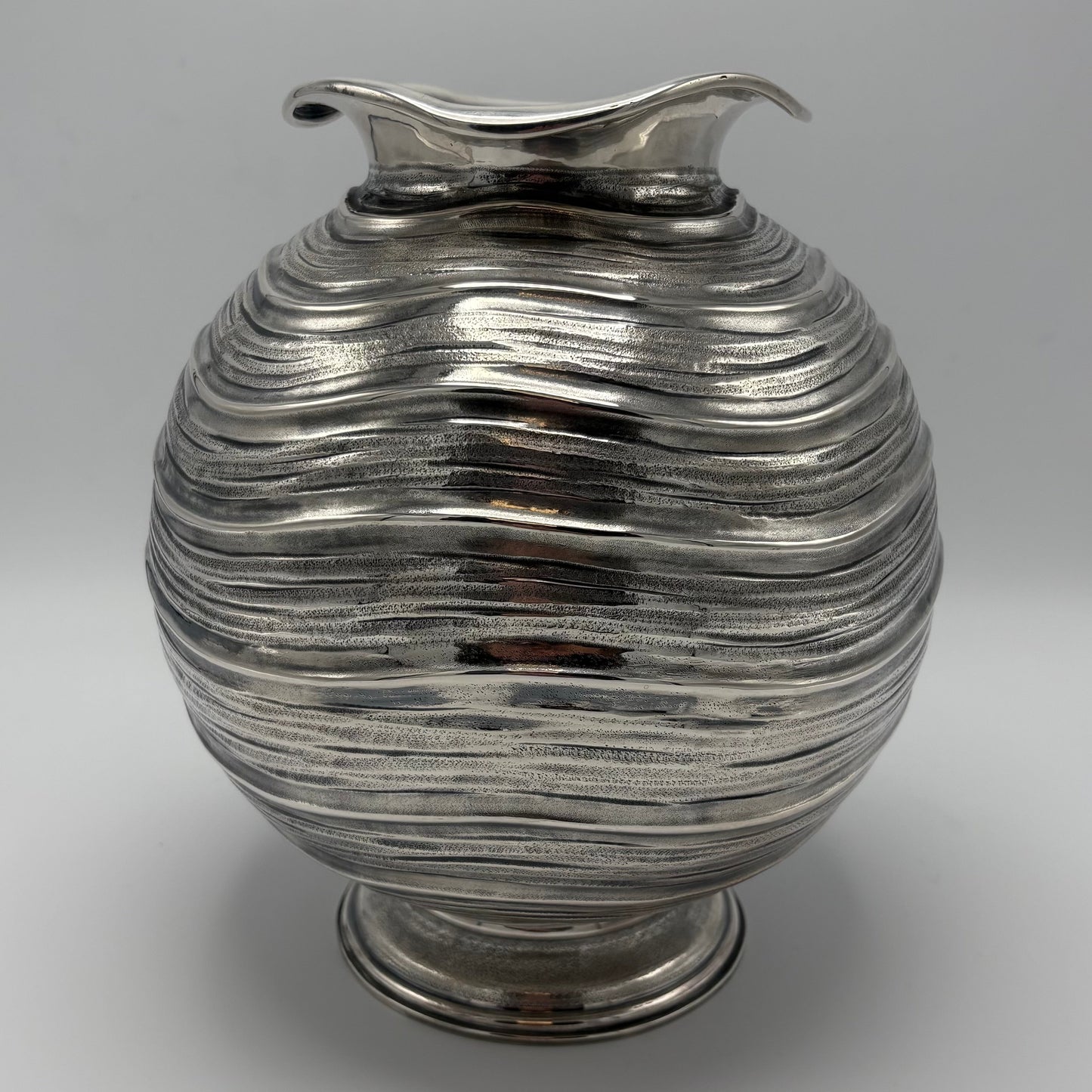 Estate Sterling Silver Buccellati Wave Cylindrical Vase with Undulating Wave Pattern