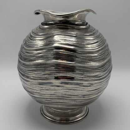 Estate Sterling Silver Buccellati Wave Cylindrical Vase with Undulating Wave Pattern
