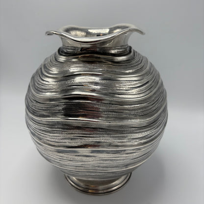 Estate Sterling Silver Buccellati Wave Cylindrical Vase with Undulating Wave Pattern