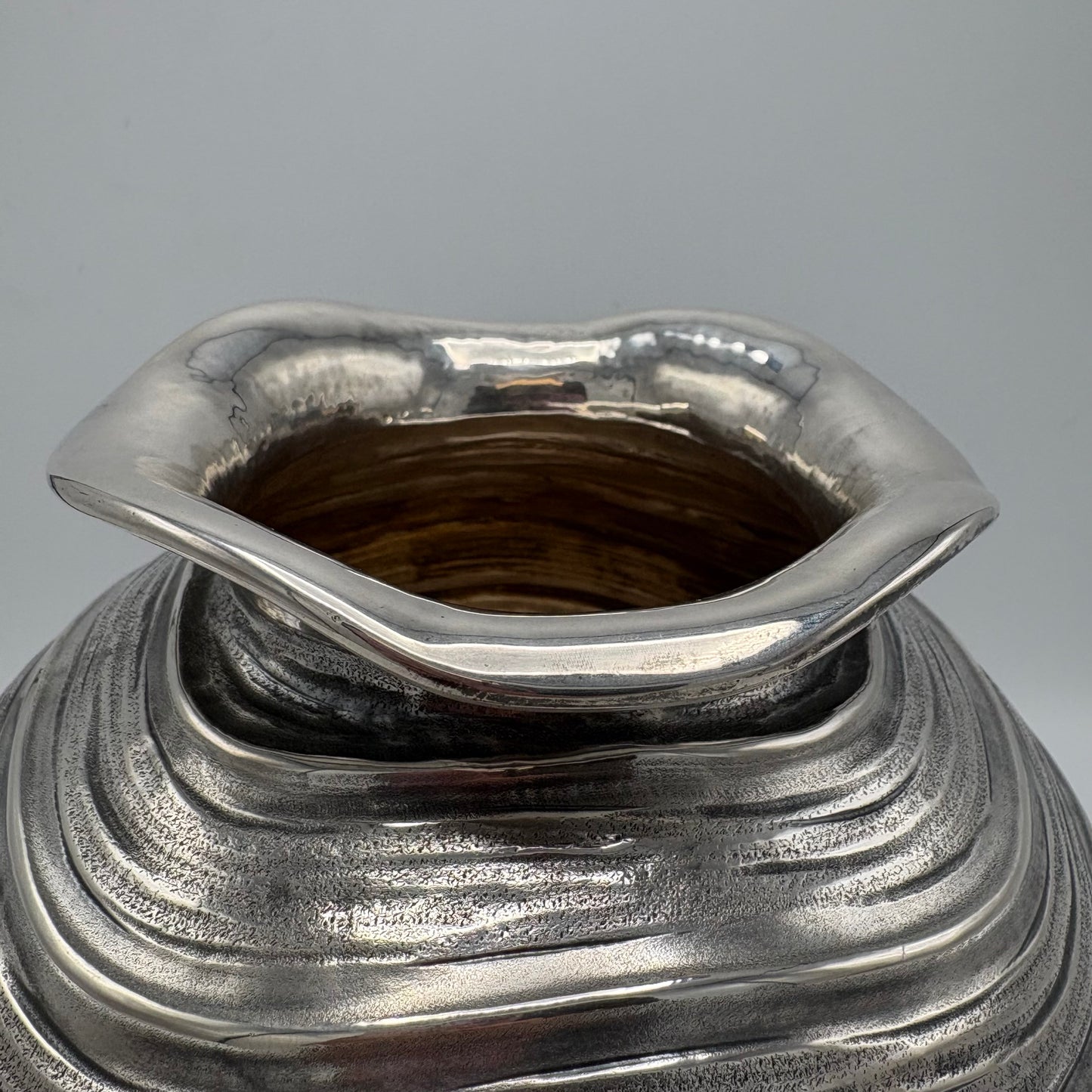 Estate Sterling Silver Buccellati Wave Cylindrical Vase with Undulating Wave Pattern