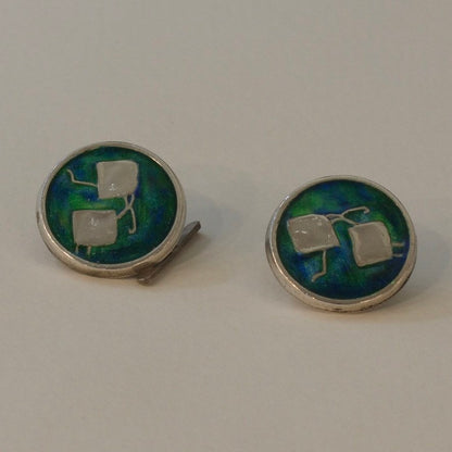 Estate Liberty and Co. Birmingham Sterling Silver and Turquoise Segment Enamel "Kites" Cufflinks by CYMRIC