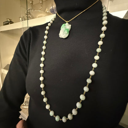 Estate Light Apple Green Jade Long Bead Necklace