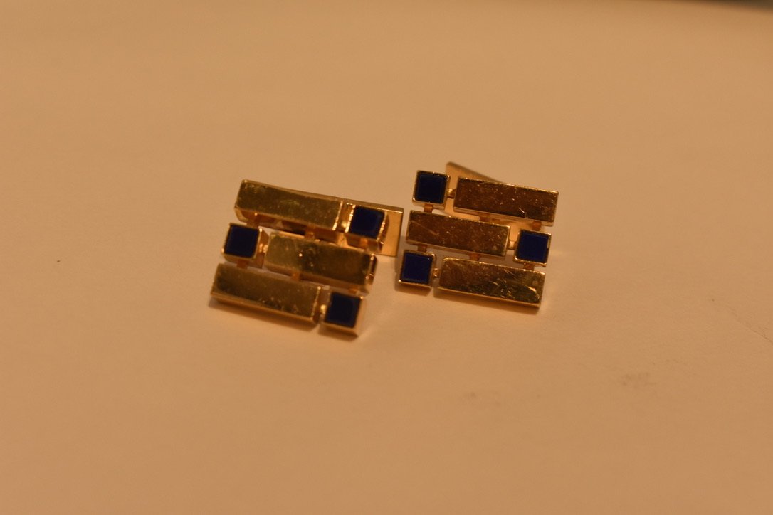 Estate Georg Jensen 18 kt. Gold Cufflink with Lapis Lazuli, Design 7