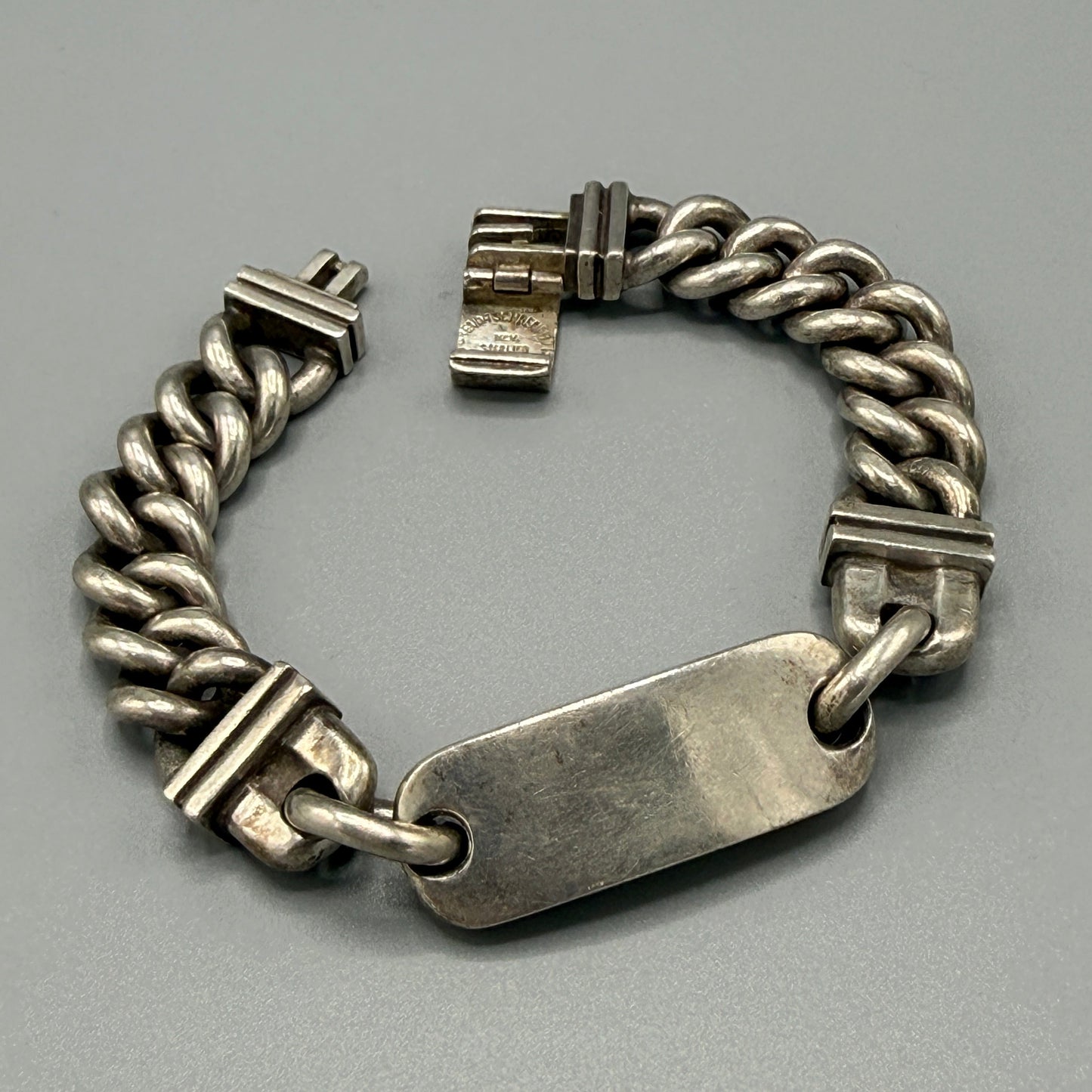 Estate Sterling Silver Curb Chain Identity Bracelet by Brenda Schoenfeld