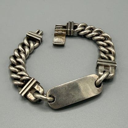 Estate Sterling Silver Curb Chain Identity Bracelet by Brenda Schoenfeld