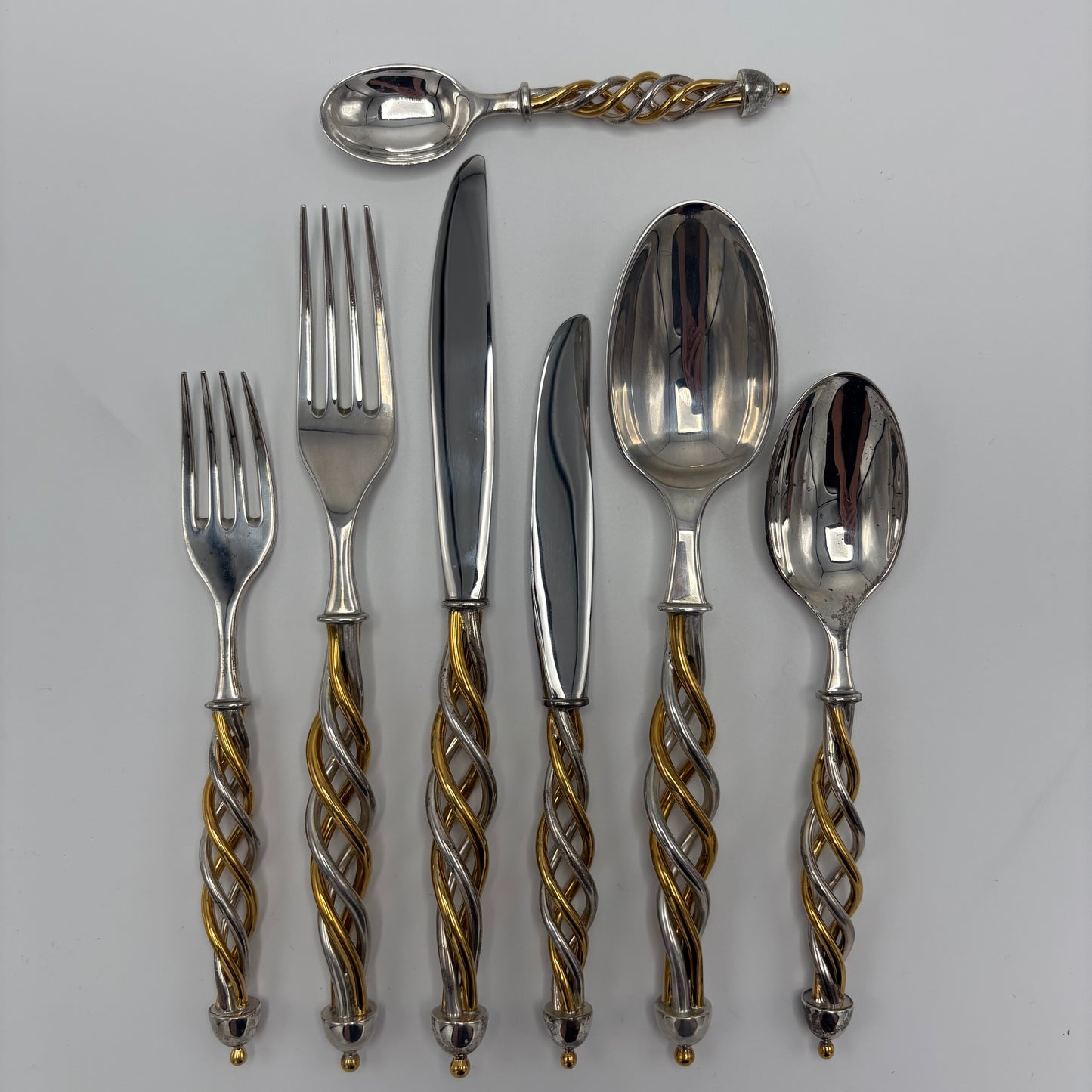Complete Service of 12 Sterling Silver and Vermeil Candy Cane Handled Cutlery Set by Tane (80)