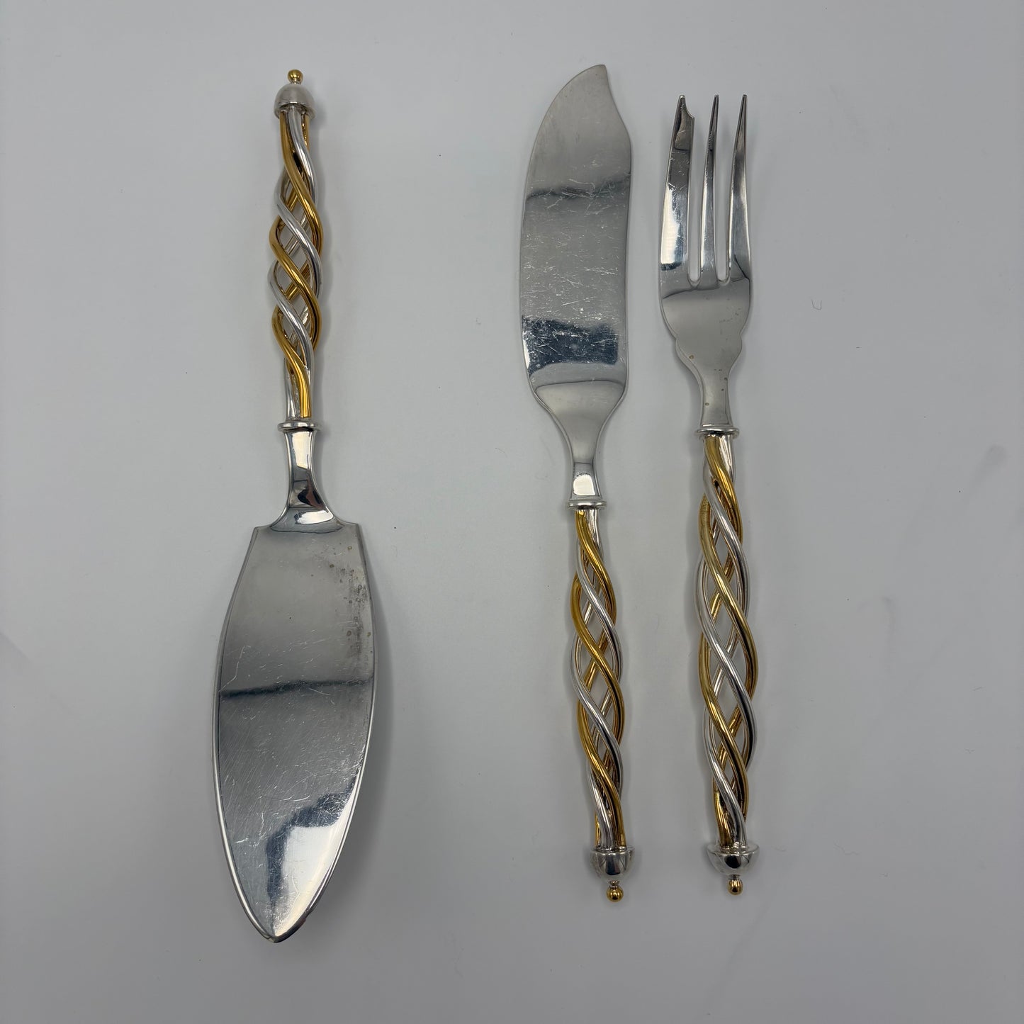 Complete Service of 12 Sterling Silver and Vermeil Candy Cane Handled Cutlery Set by Tane (80)