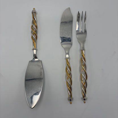 Complete Service of 12 Sterling Silver and Vermeil Candy Cane Handled Cutlery Set by Tane (80)