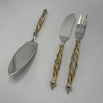 Complete Service of 12 Sterling Silver and Vermeil Candy Cane Handled Cutlery Set by Tane (80)