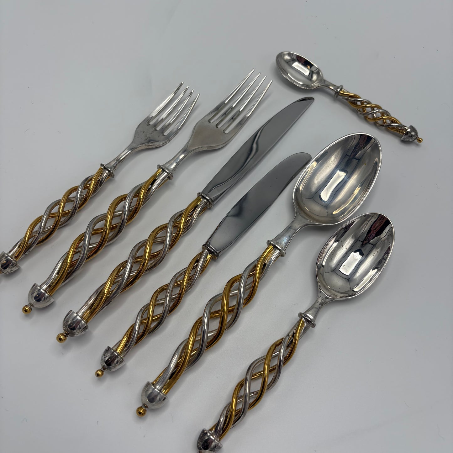 Complete Service of 12 Sterling Silver and Vermeil Candy Cane Handled Cutlery Set by Tane (80)