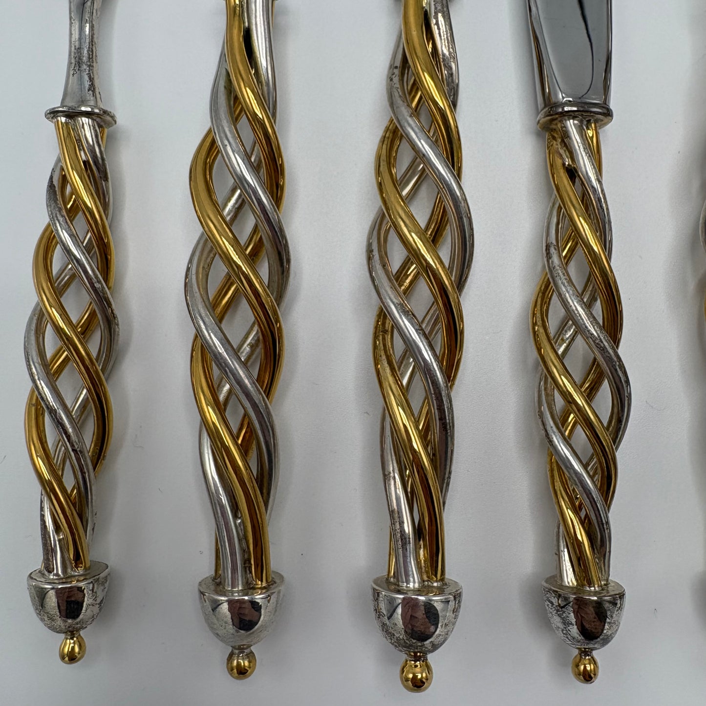 Complete Service of 12 Sterling Silver and Vermeil Candy Cane Handled Cutlery Set by Tane (80)