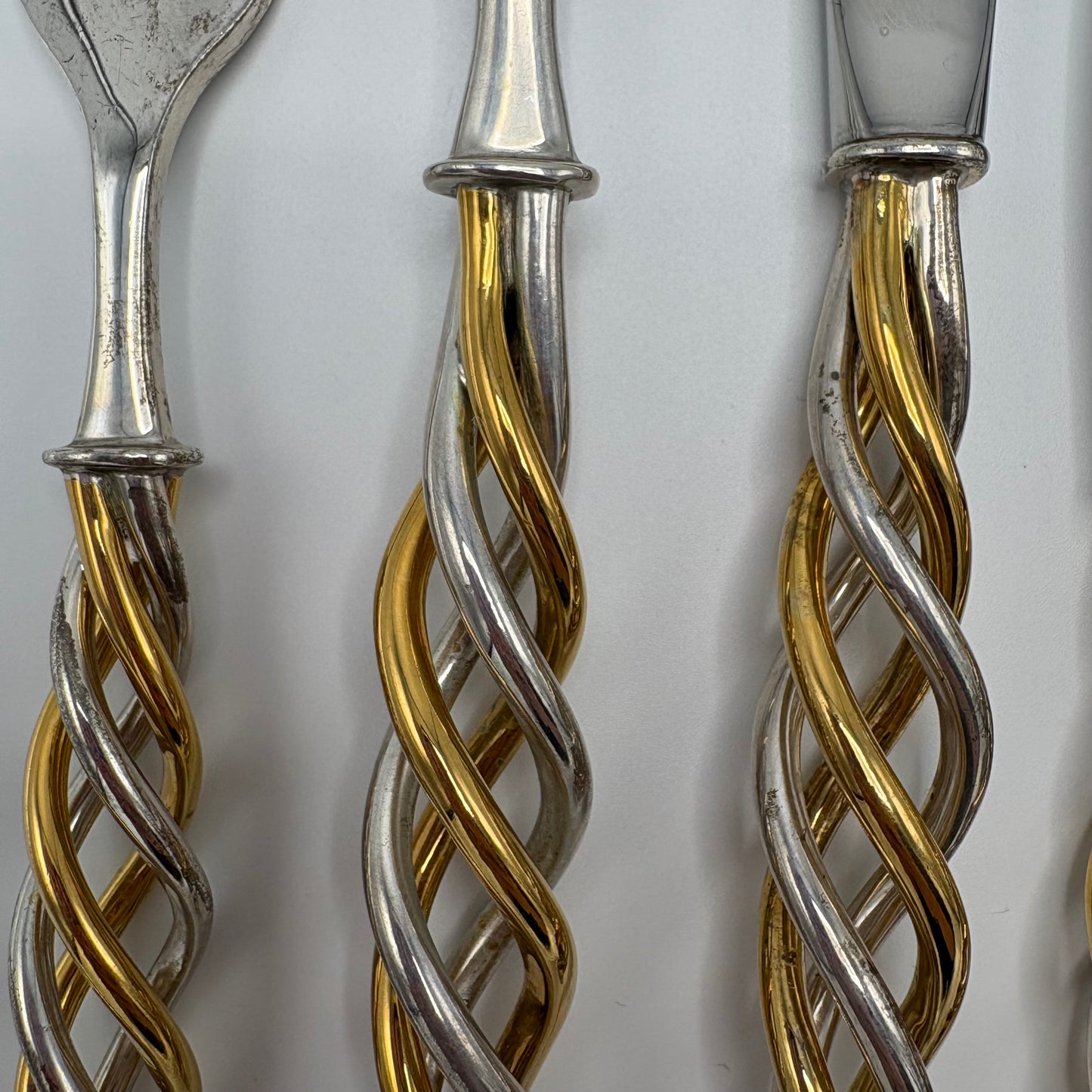 Complete Service of 12 Sterling Silver and Vermeil Candy Cane Handled Cutlery Set by Tane (80)
