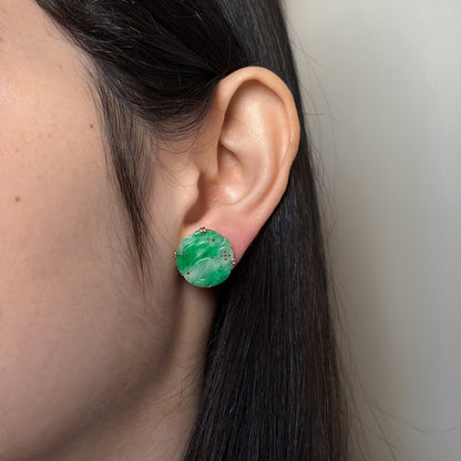 Estate Antique Carved  Jadeite Earrings with 14kt Gold Mounts Post Back