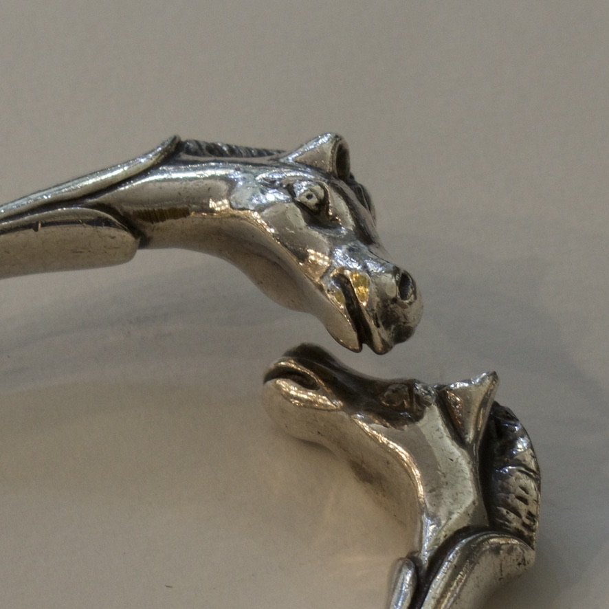 Estate Hermès Sterling Silver Double-Headed Horse Bangle