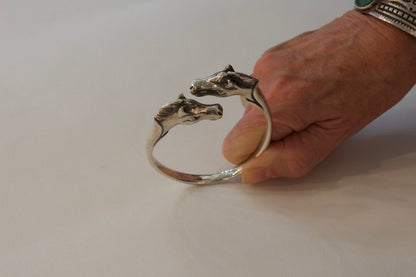 Estate Hermès Sterling Silver Double-Headed Horse Bangle