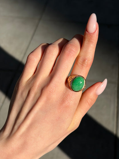 Green Jadite Ring in 14k Yellow Gold