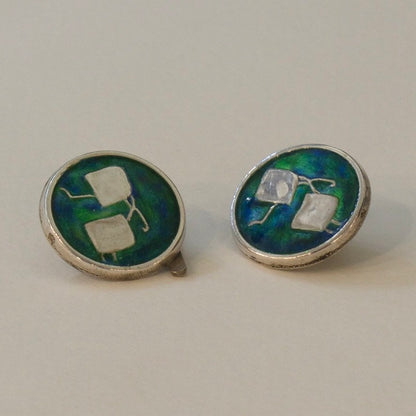 Estate Liberty and Co. Birmingham Sterling Silver and Turquoise Segment Enamel "Kites" Cufflinks by CYMRIC