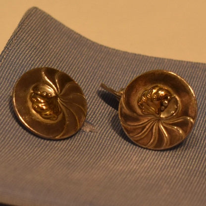 Estate Georg Jensen Sterling Silver and Gold "Nautilus" Cufflinks No. 53