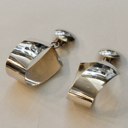 Estate Georg Jensen Sterling Silver Bold Dangle Ribbon Earrings by Nanna Ditzel, Design No. 206