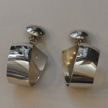 Estate Georg Jensen Sterling Silver Bold Dangle Ribbon Earrings by Nanna Ditzel, Design No. 206