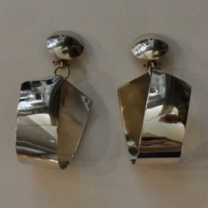 Estate Georg Jensen Sterling Silver Bold Dangle Ribbon Earrings by Nanna Ditzel, Design No. 206