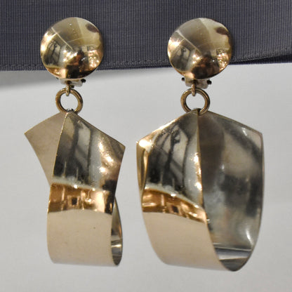 Estate Georg Jensen Sterling Silver Bold Dangle Ribbon Earrings by Nanna Ditzel, Design No. 206