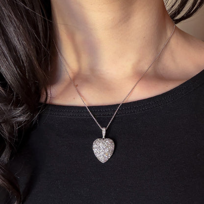 Estate Edwardian Platinum and Diamond Heart Pendant Necklace