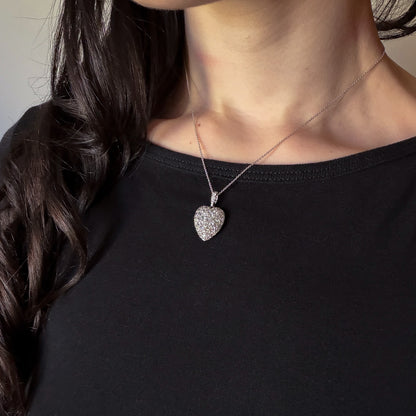 Estate Edwardian Platinum and Diamond Heart Pendant Necklace