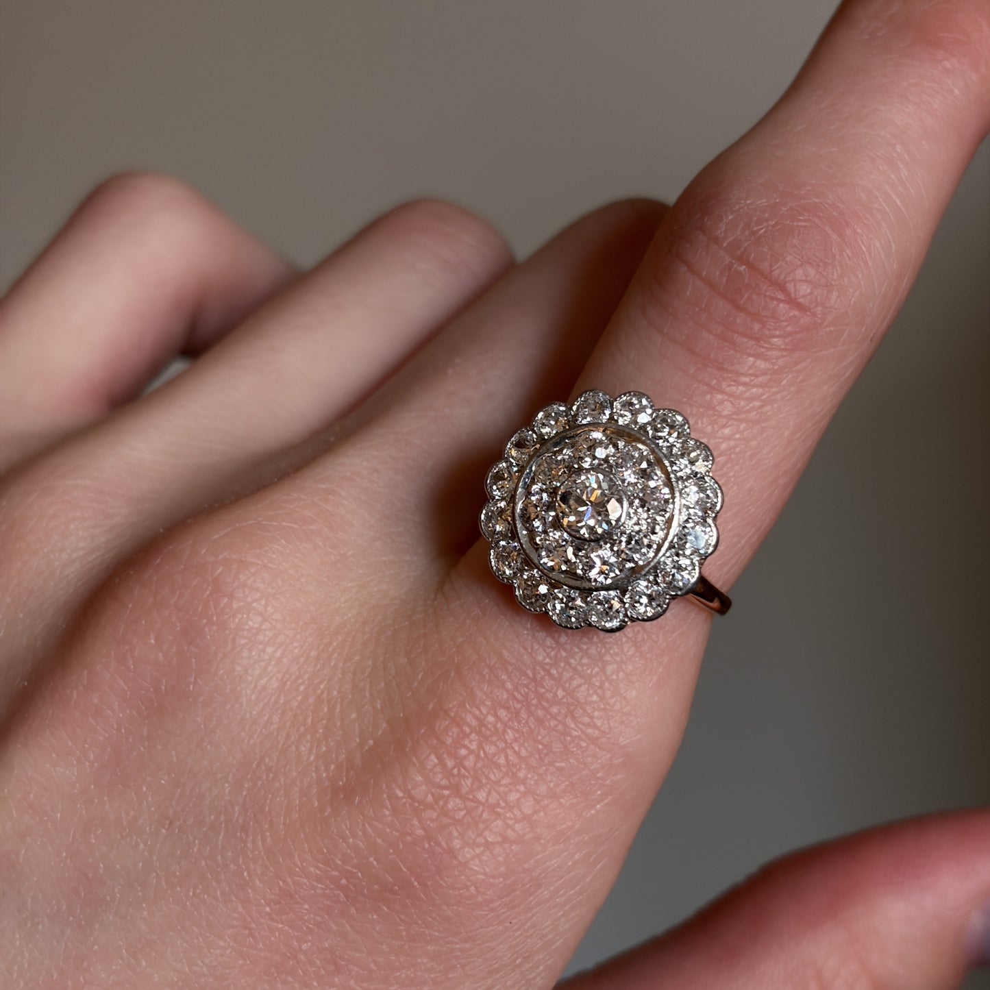 Estate Edwardian Platinum Over 18KT Yellow Gold and Diamond Ring