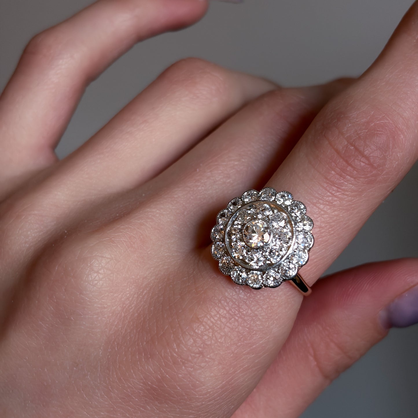 Estate Edwardian Platinum Over 18KT Yellow Gold and Diamond Ring