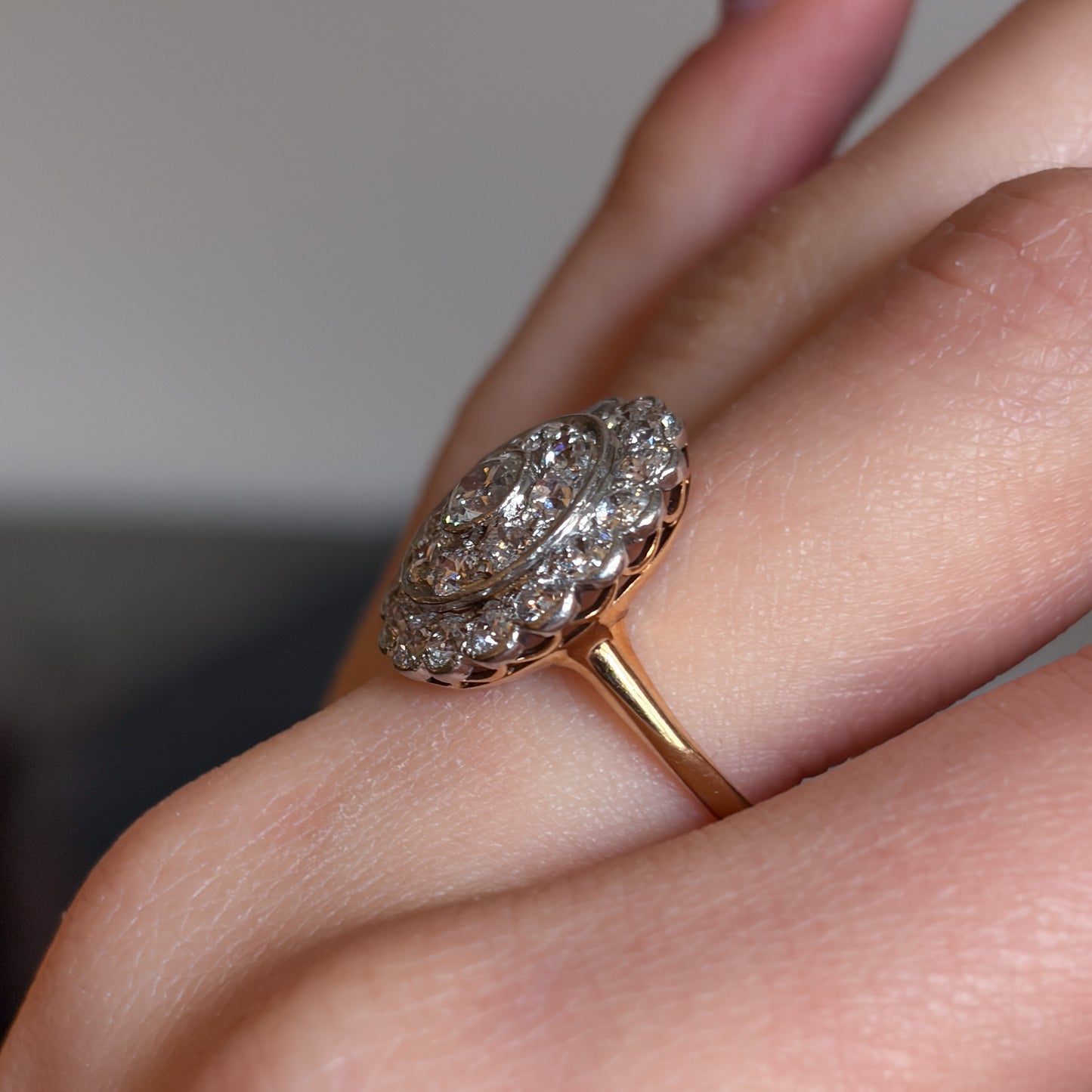 Estate Edwardian Platinum Over 18KT Yellow Gold and Diamond Ring