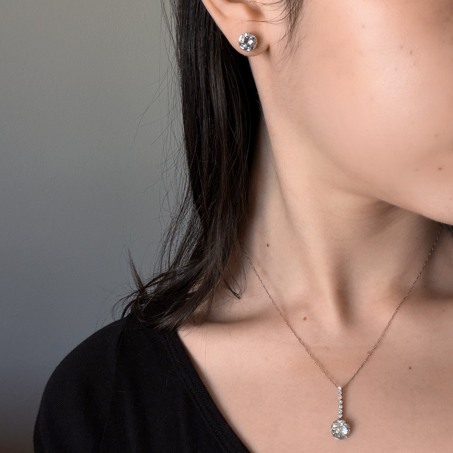 Estate Diamond Drop Platinum Pendant Necklace