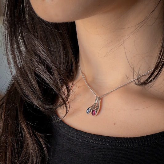 Georg Jensen 18K White Gold "Carnival" Pendant with Sapphire and Garnet