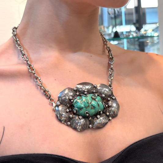 Estate Sterling Silver Large Brooch with Turquoise by Mary Gage