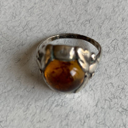 Estate Georg Jensen Early Sterling Silver Ring with Amber Design No 11A